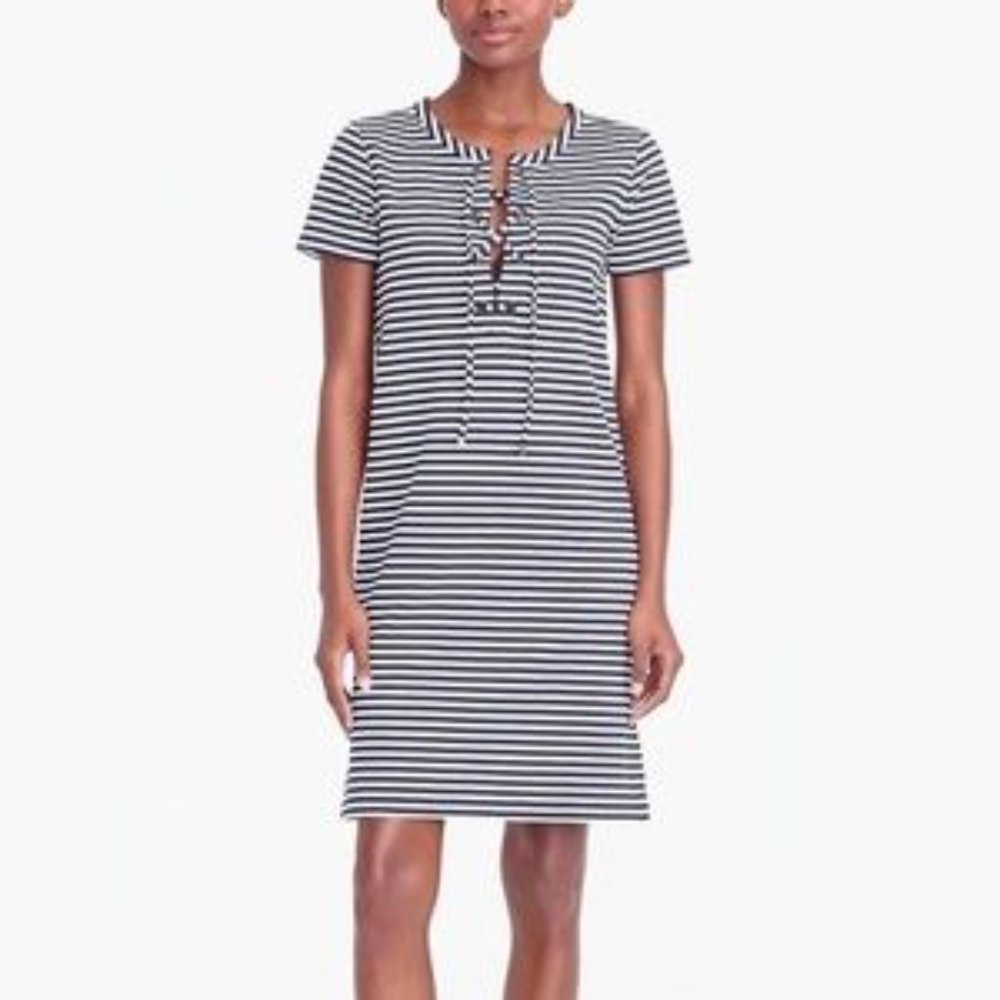 J. Crew Stripe Lace-Up Knit Dress - Picture 1 of 7